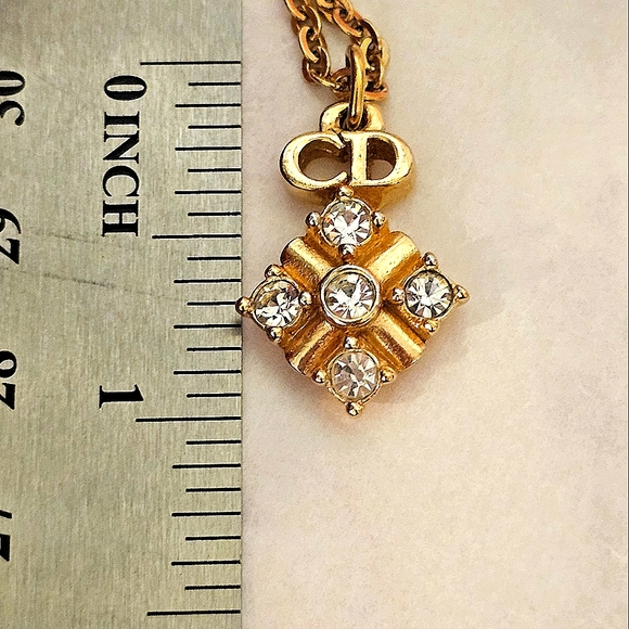 Christian Dior Vintage Gold and Rhinestone "CD" Pendant Necklace - Picture 7 of 14